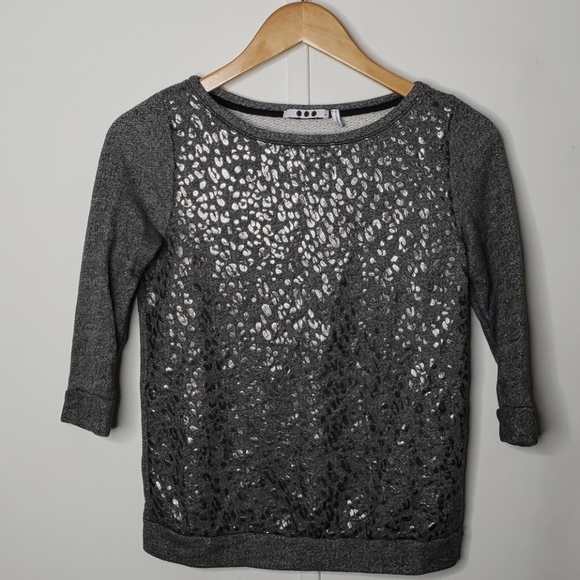 Three Dots Sweaters - Three Dots Shiny Leopard Prnit 3/4 Sleeve Sweater